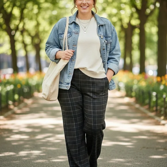 Pull On Wide Leg Crop Women's Plaid Trousers Size 3X MEG & MARGOT - Picture 2 of 16